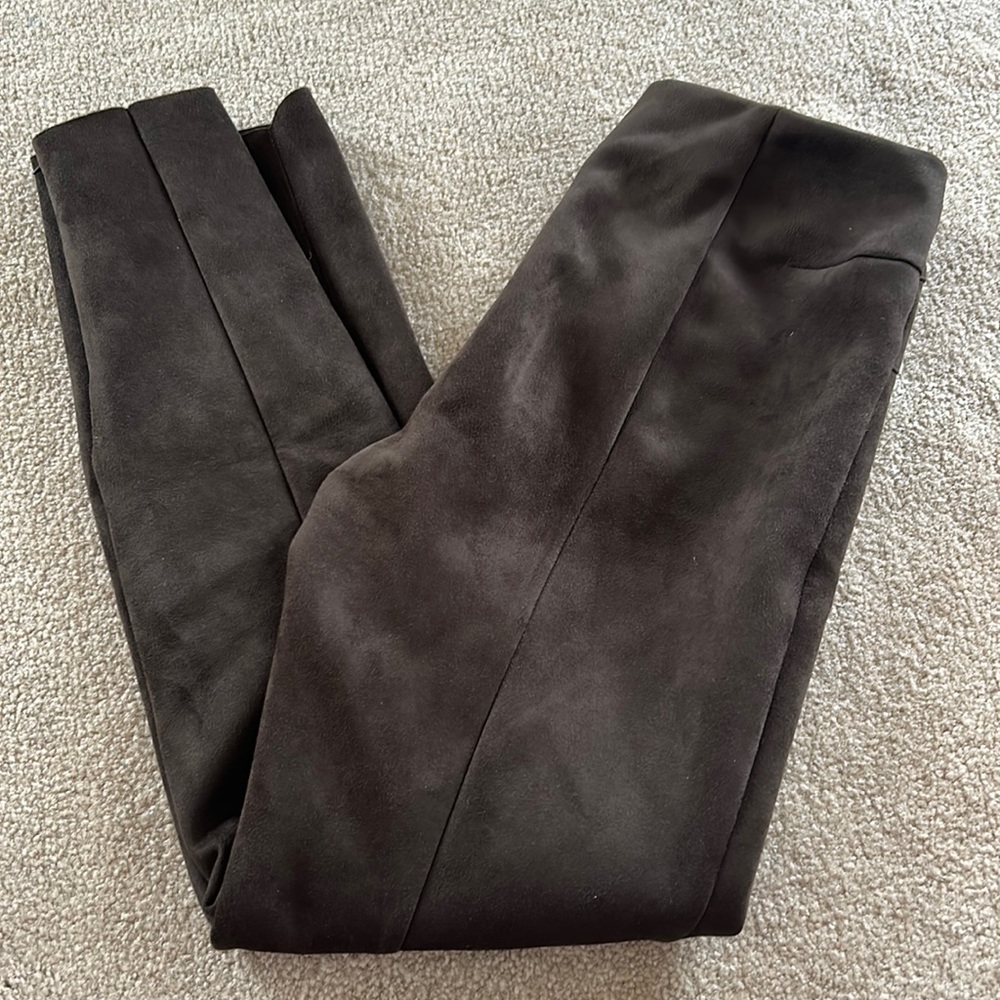 Brown, slightly green Zara faux suede pants